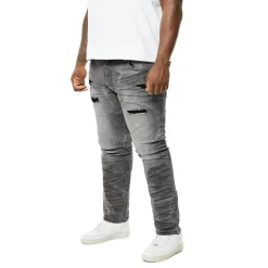 Big & Tall - Rip & Repaired Lightning Washed Denim Jeans