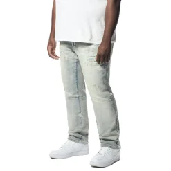 Big & Tall - Rip & Repaired Lightning Washed Denim Jeans