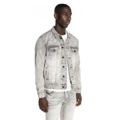 Bleached Detail Semi Basic Denim Jacket