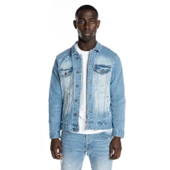 Bleached Detail Semi Basic Denim Jacket