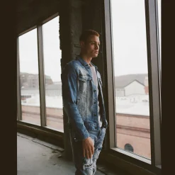 Bleached Detail Semi Basic Denim Jacket