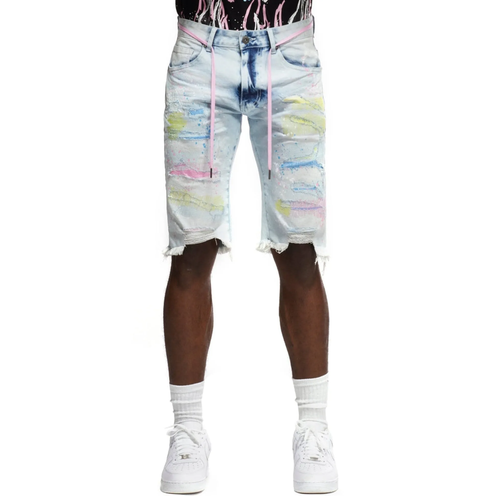 Color Stitch Denim Shorts