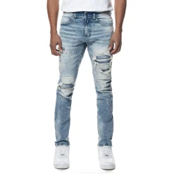 Distressed Rip & Repair Slim Tapered Denim Jeans