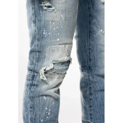 Distressed Rip & Repair Slim Tapered Denim Jeans