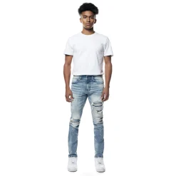 Distressed Rip & Repair Slim Tapered Denim Jeans