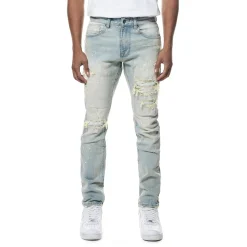 Distressed Rip & Repair Slim Tapered Denim Jeans