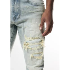 Distressed Rip & Repair Slim Tapered Denim Jeans