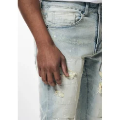 Distressed Rip & Repair Slim Tapered Denim Jeans