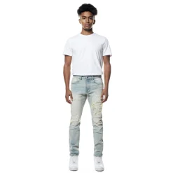 Distressed Rip & Repair Slim Tapered Denim Jeans