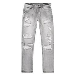 Distressed Rip & Repair Slim Tapered Denim Jeans