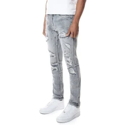Distressed Rip & Repair Slim Tapered Denim Jeans
