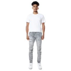 Distressed Rip & Repair Slim Tapered Denim Jeans