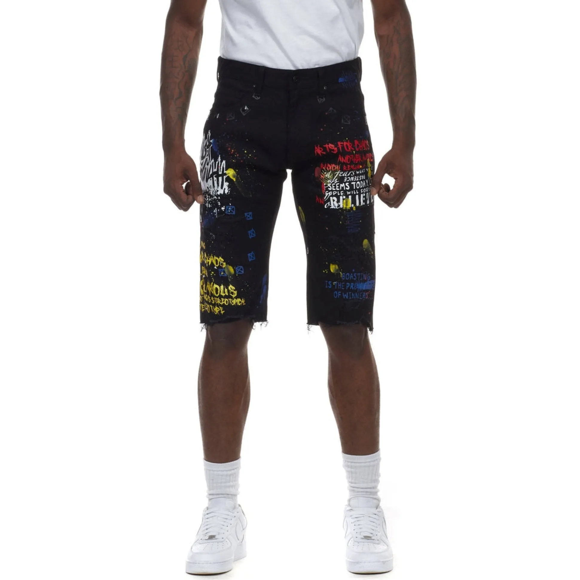 Doodle & Color Splatter Twill Shorts