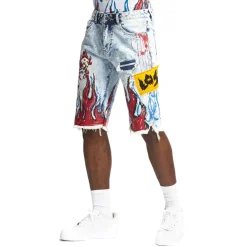 Flame Graphic Denim Shorts