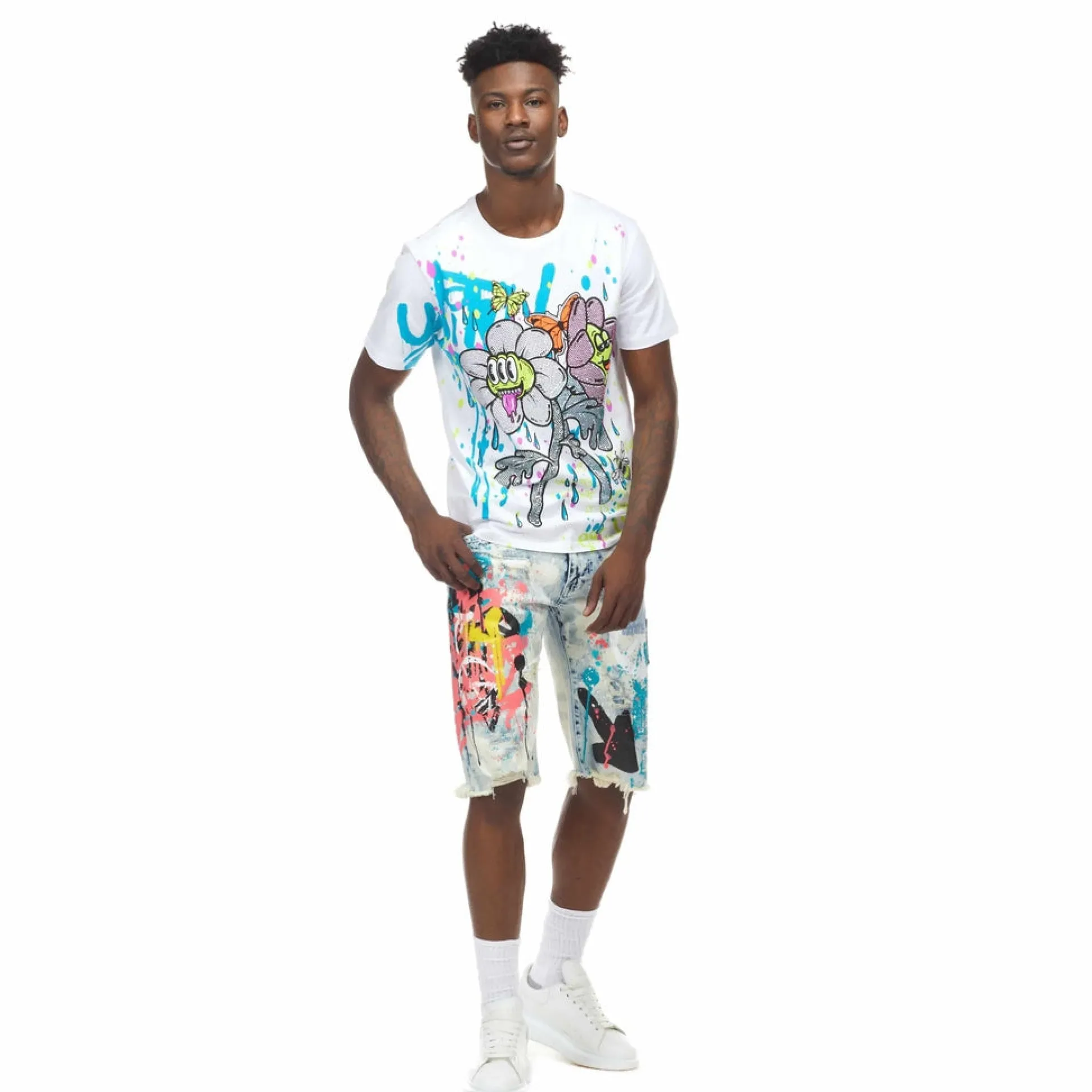 Graffiti Print Denim Shorts