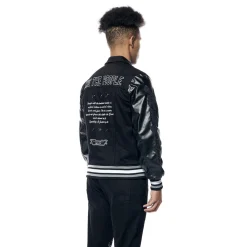 Varsity Vegan Leather & Denim Jacket