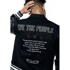 Varsity Vegan Leather & Denim Jacket