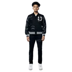 Varsity Vegan Leather & Denim Jacket
