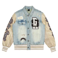 Varsity Vegan Leather & Denim Jacket
