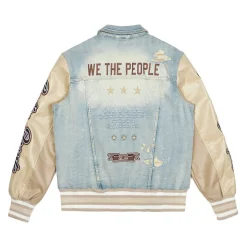 Varsity Vegan Leather & Denim Jacket