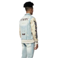 Varsity Vegan Leather & Denim Jacket