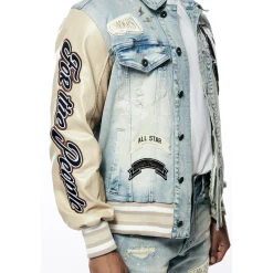 Varsity Vegan Leather & Denim Jacket